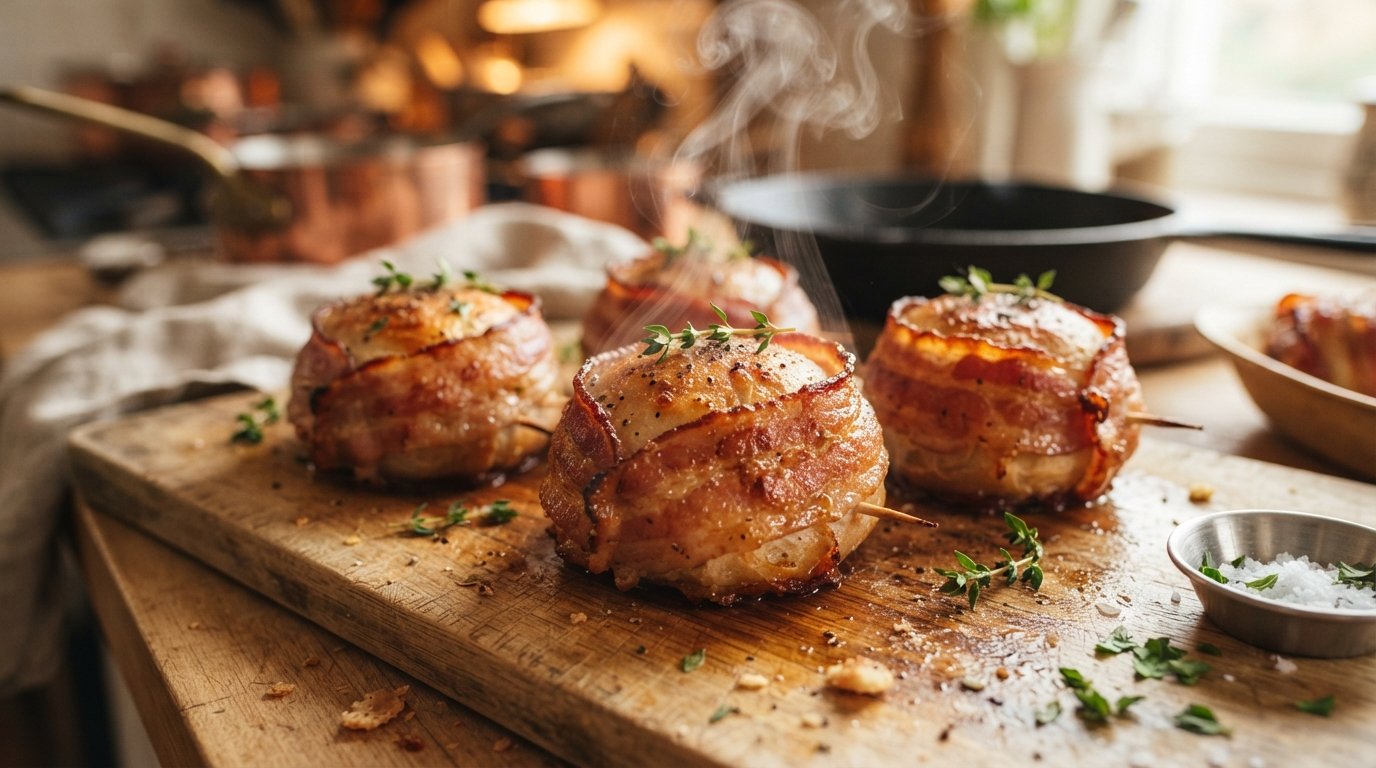 Bacon Wrapped Stuffed Bread Rolls