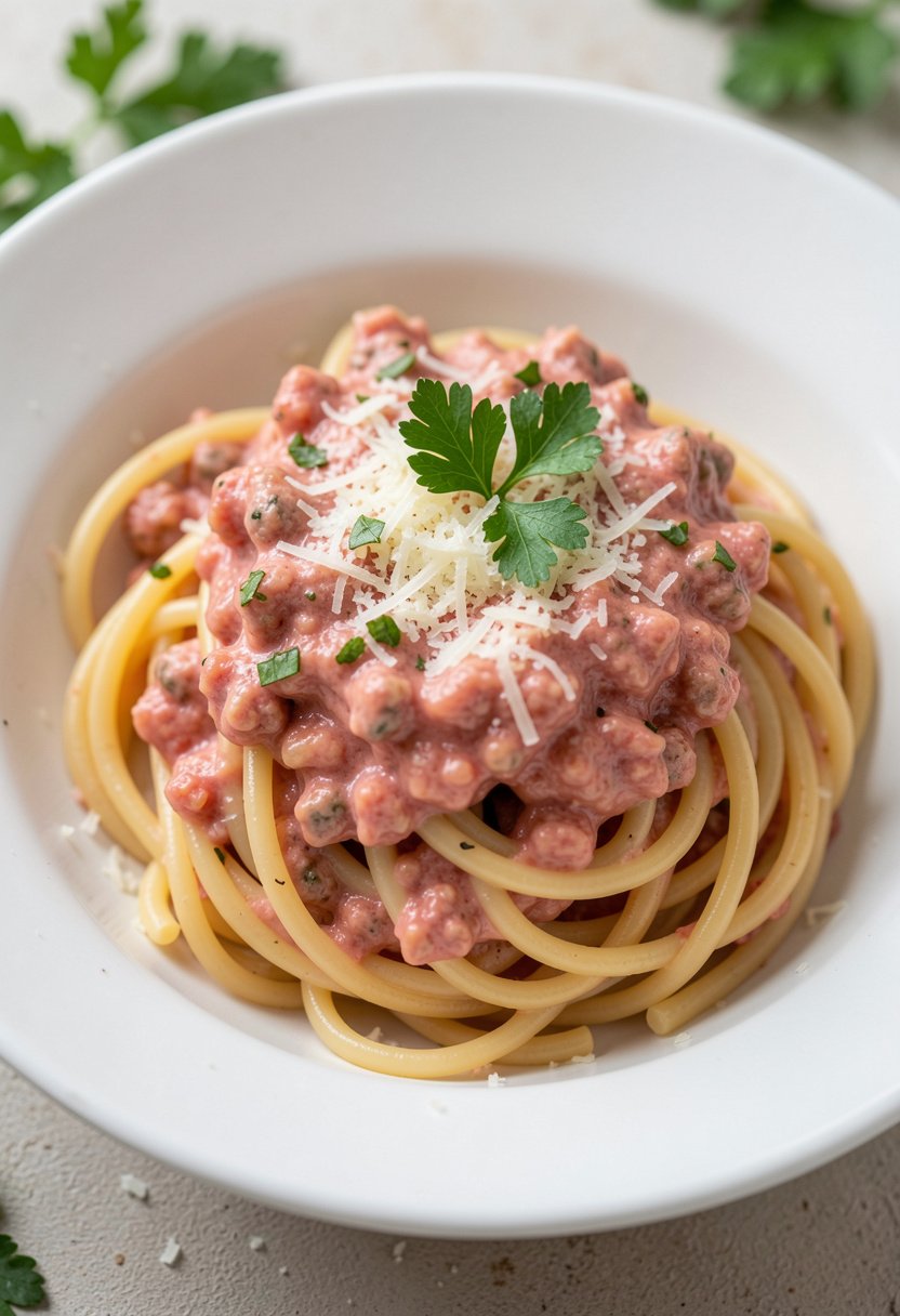 Creamy Ground Beef Spaghetti