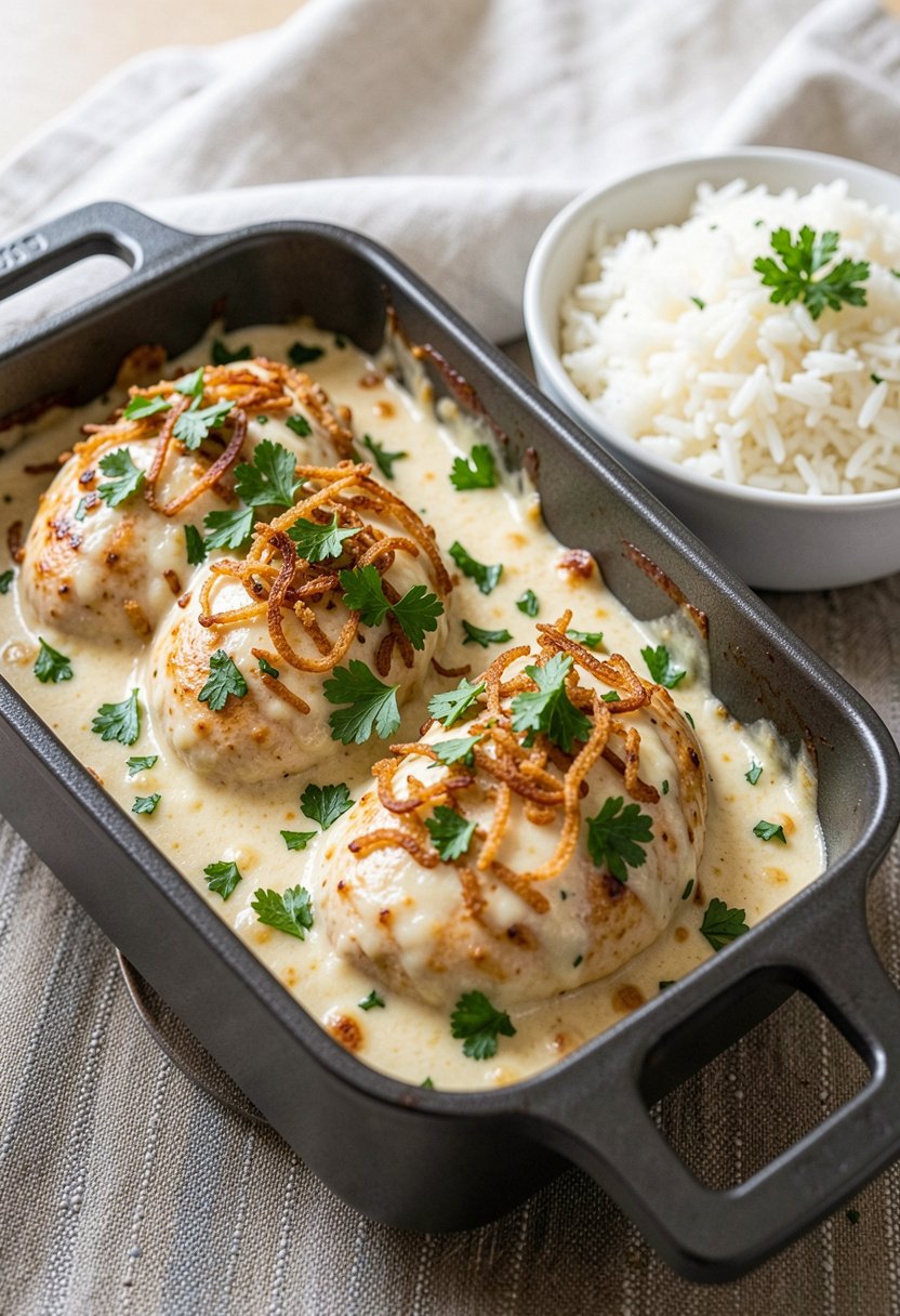 Crispy Fried Onion Chicken Bake