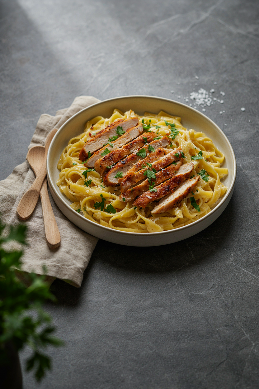 High Protein Chicken Alfredo Pasta