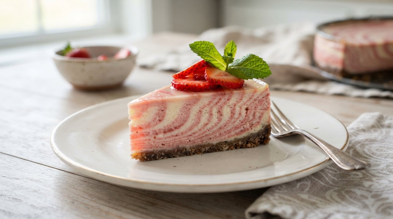 Keto Strawberry Zebra Cheesecake