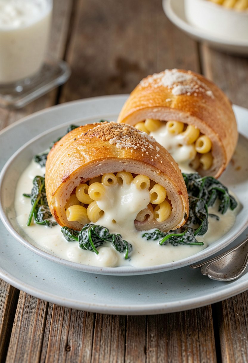 Spinach Macaroni Ham Rolls