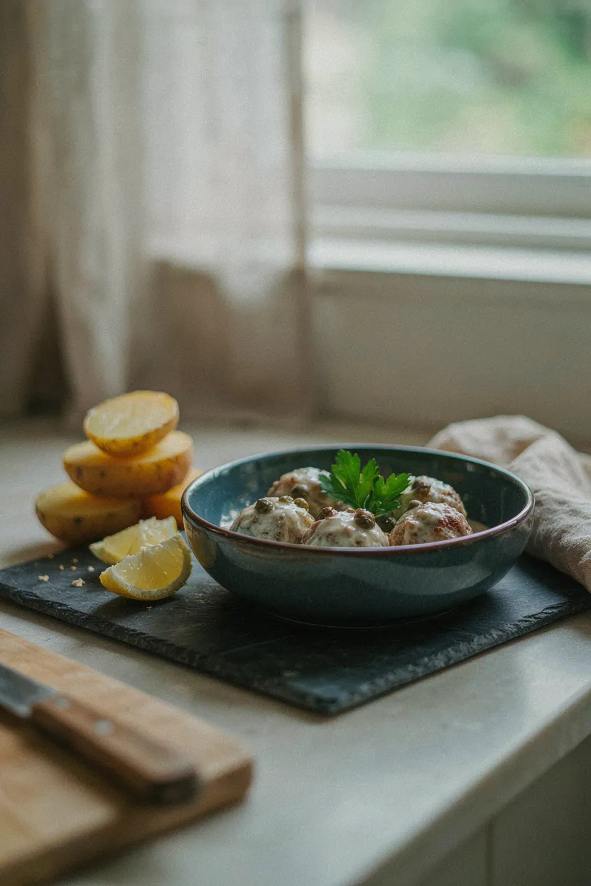 Traditional German Meatballs in Caper Sauce