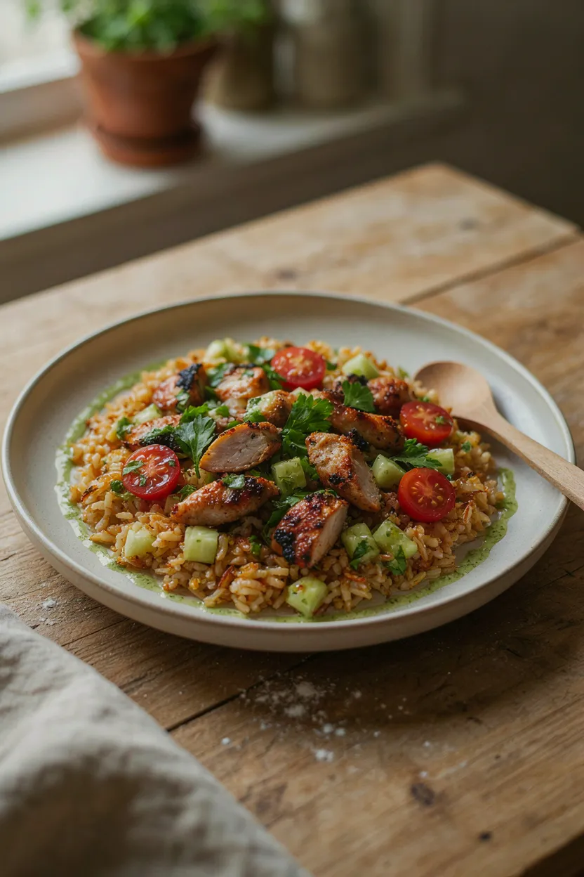 Chicken Shawarma Crispy Rice Salad