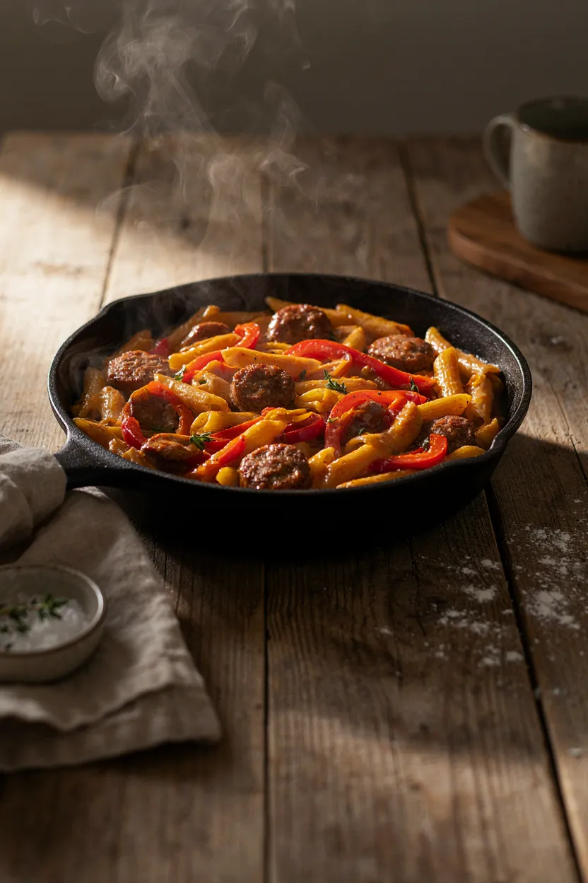 Creamy Curry Sausage Pasta Skillet