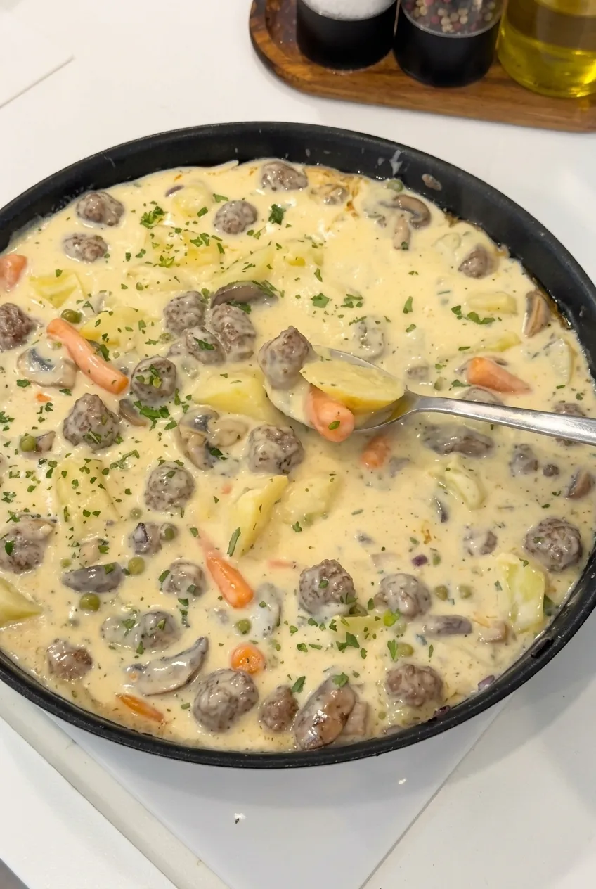 Creamy Ground Beef Meatball and Potato Skillet