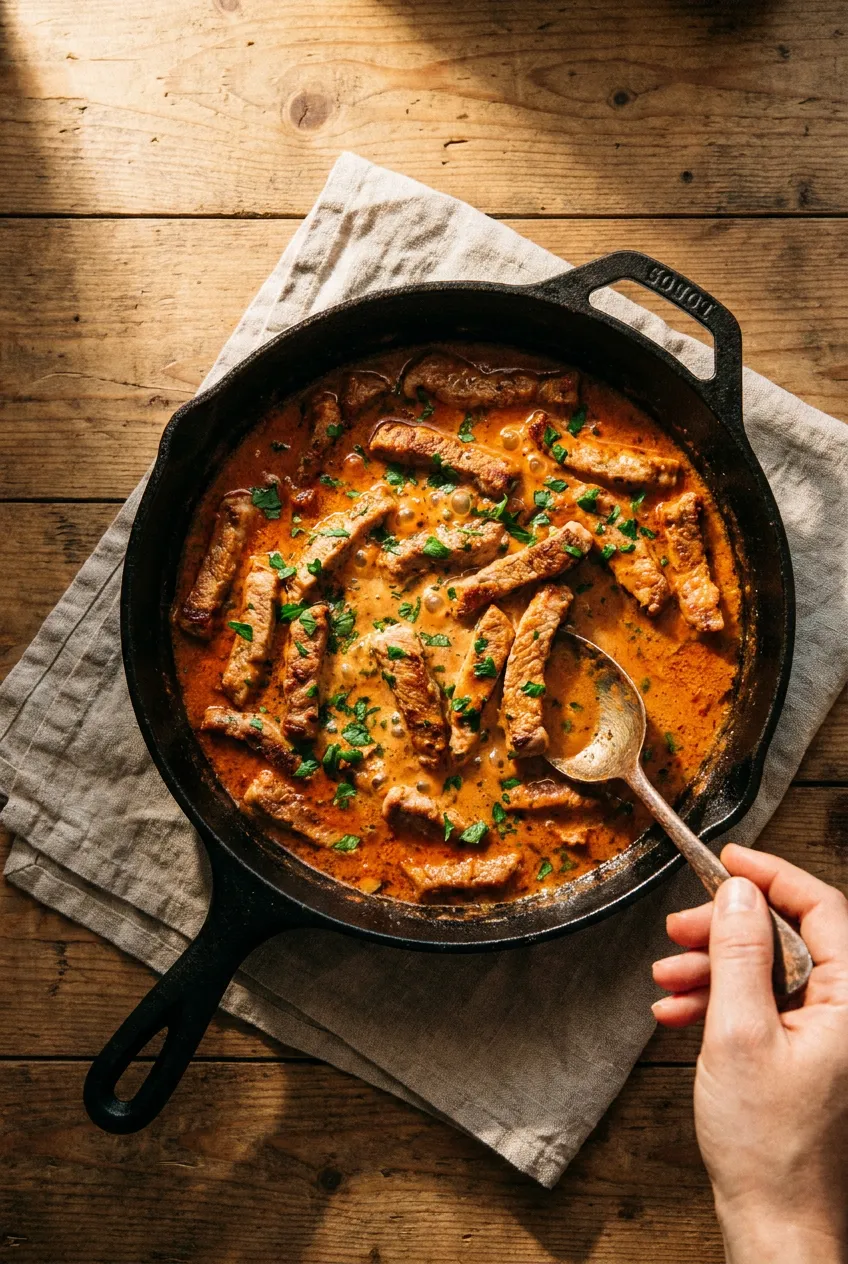 Gyro Style Pork in Tomato Cream Sauce